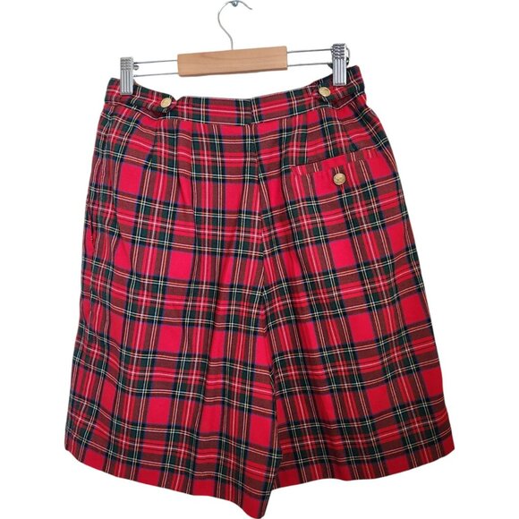 Vintage High Waisted Tartan Wide Leg Pleated Front Shorts Womens 10 Red Academia - Picture 2 of 11